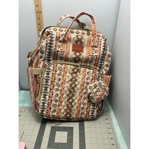 Rosegin Diaper Bag Backpack Tribal Geometric Print with Changing Pad Orange